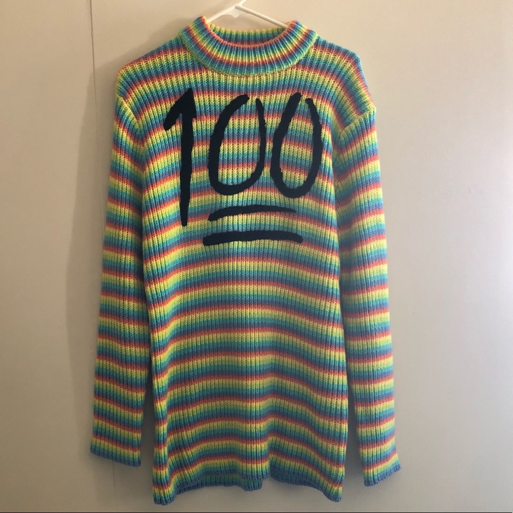 NWOT Rare UNIF Pastel Rainbow 100 Mock Neck Stripe Sweater XS & M